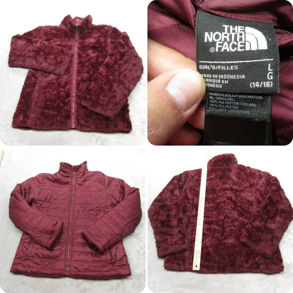 The North Face Jacket Girl Large Maroon Reversible Mossbud Insulated Puffer READ